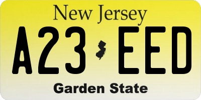 NJ license plate A23EED