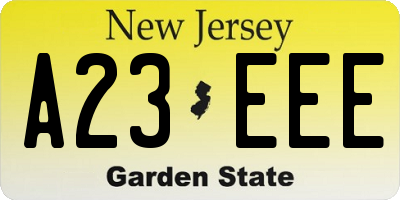 NJ license plate A23EEE