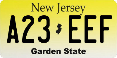 NJ license plate A23EEF