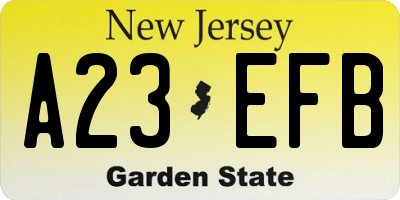 NJ license plate A23EFB