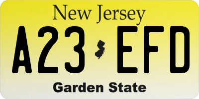 NJ license plate A23EFD