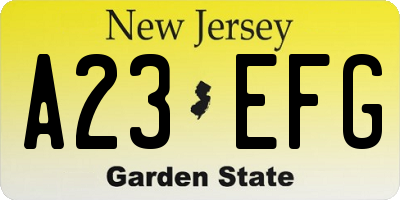 NJ license plate A23EFG