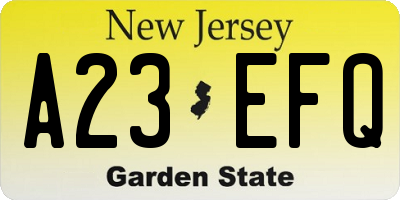 NJ license plate A23EFQ