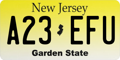 NJ license plate A23EFU