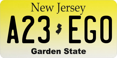 NJ license plate A23EGO