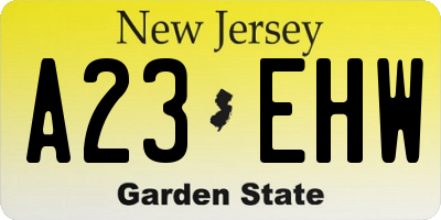 NJ license plate A23EHW