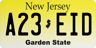NJ license plate A23EID
