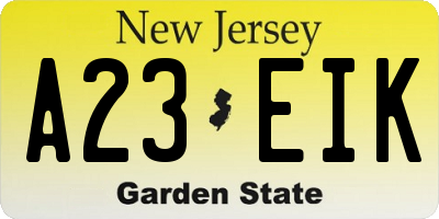 NJ license plate A23EIK