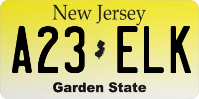 NJ license plate A23ELK