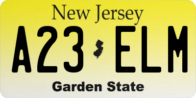 NJ license plate A23ELM