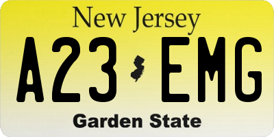 NJ license plate A23EMG