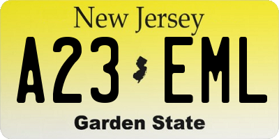 NJ license plate A23EML