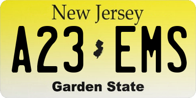 NJ license plate A23EMS