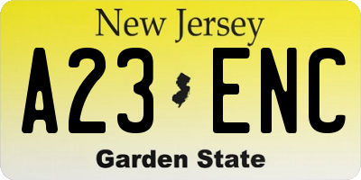 NJ license plate A23ENC