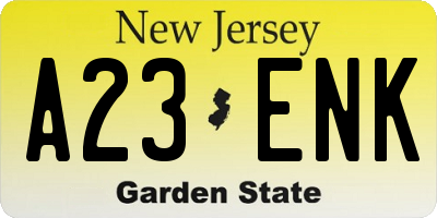 NJ license plate A23ENK