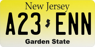 NJ license plate A23ENN