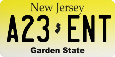 NJ license plate A23ENT