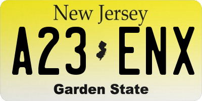 NJ license plate A23ENX