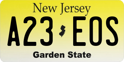 NJ license plate A23EOS