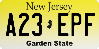 NJ license plate A23EPF
