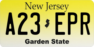 NJ license plate A23EPR