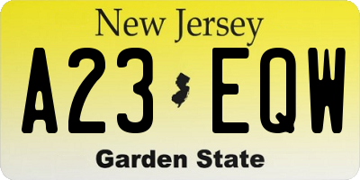 NJ license plate A23EQW