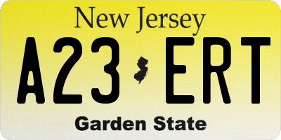 NJ license plate A23ERT