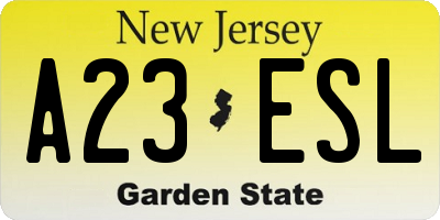 NJ license plate A23ESL