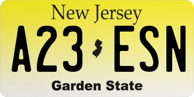 NJ license plate A23ESN