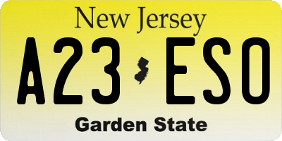 NJ license plate A23ESO