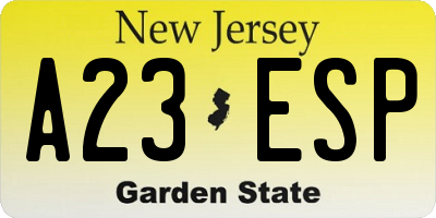 NJ license plate A23ESP
