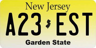 NJ license plate A23EST
