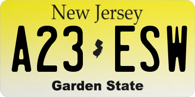 NJ license plate A23ESW
