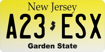 NJ license plate A23ESX