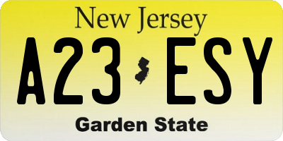 NJ license plate A23ESY