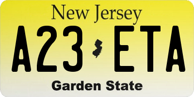 NJ license plate A23ETA