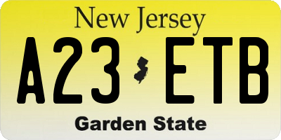 NJ license plate A23ETB