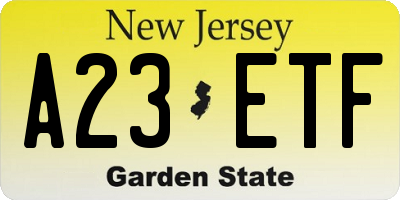 NJ license plate A23ETF