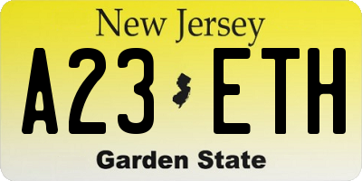 NJ license plate A23ETH
