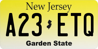 NJ license plate A23ETQ