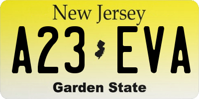 NJ license plate A23EVA