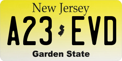 NJ license plate A23EVD