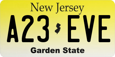NJ license plate A23EVE