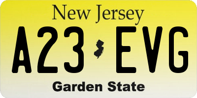NJ license plate A23EVG