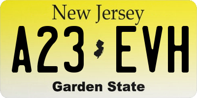 NJ license plate A23EVH