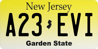 NJ license plate A23EVI