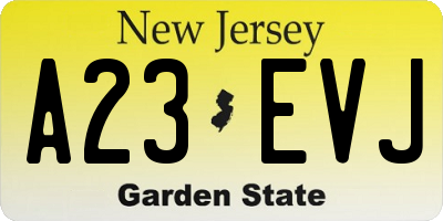 NJ license plate A23EVJ
