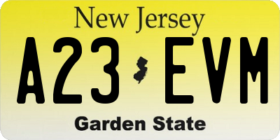NJ license plate A23EVM