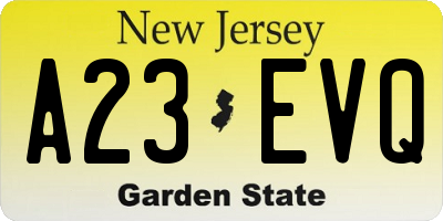 NJ license plate A23EVQ