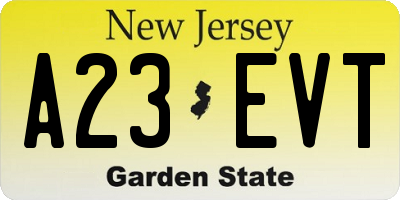 NJ license plate A23EVT